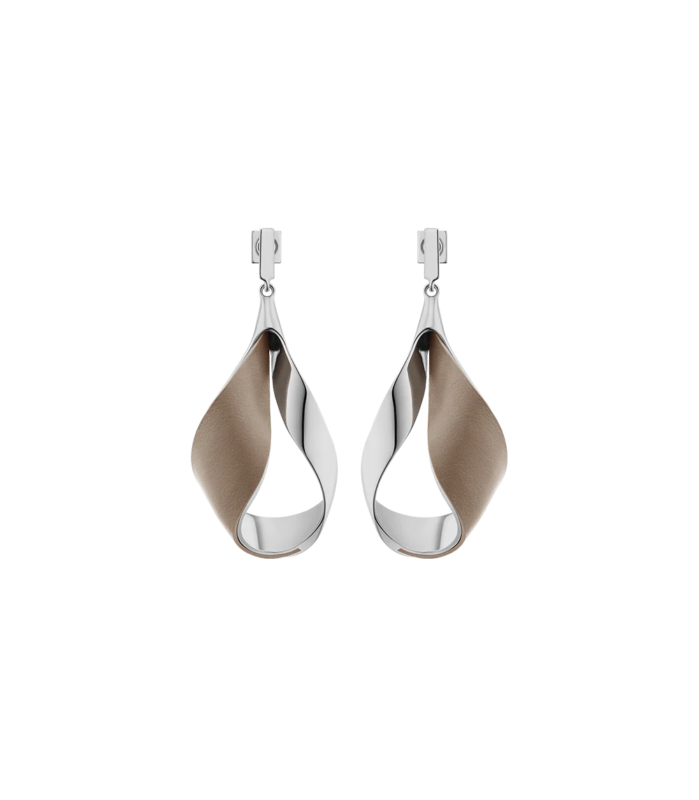 Boucles d’oreilles pendantes Ormé - Argentée Cuir Taupe