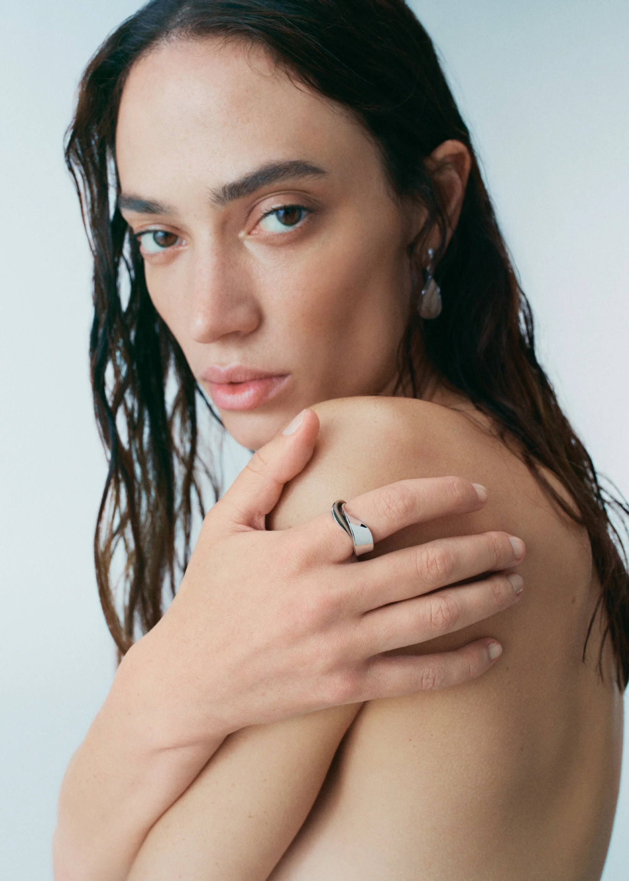 Bague Ormé - Argentée Cuir Taupe - Image 4